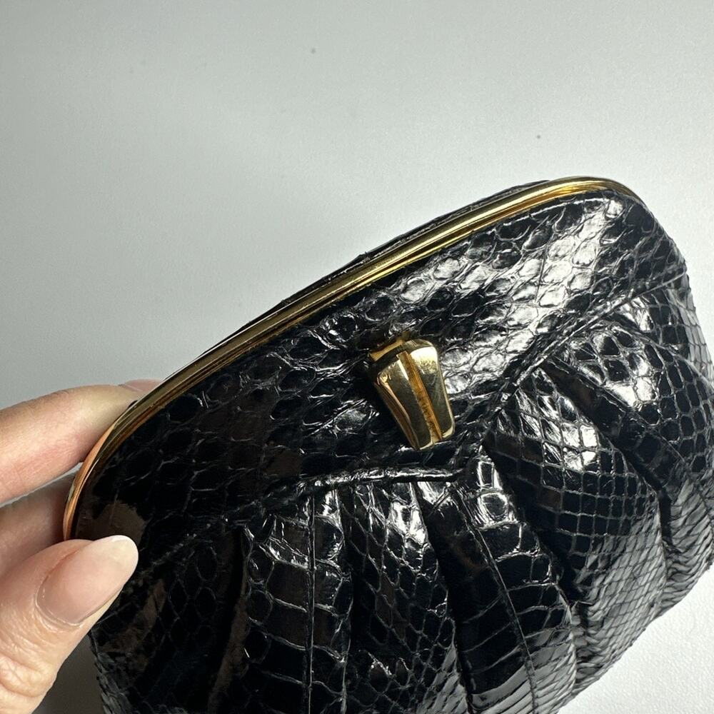 Vtg 80s 90s Lisette New York Black Faux Croc Leather Small Crossbody Purse Clasp - Picture 4 of 14
